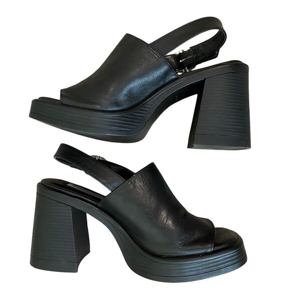 Steve Madden Leather Forza Sandal US 7 Black Block Heel Slingback Chunky Y2K - Picture 4 of 12